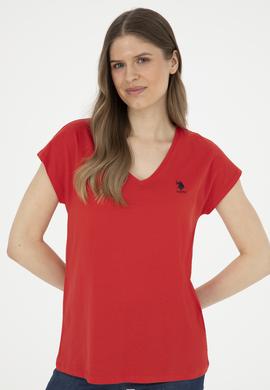 Kadın Kırmızı  V Yaka Basic Tişört - 50285849017