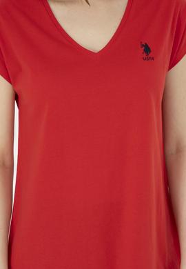 Kadın Kırmızı  V Yaka Basic Tişört - 50285849017