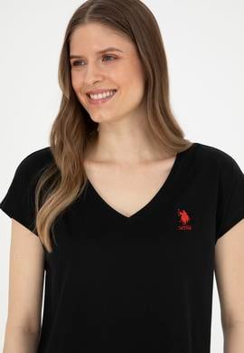 Kadın Siyah  V Yaka Basic Tişört - 50285849038