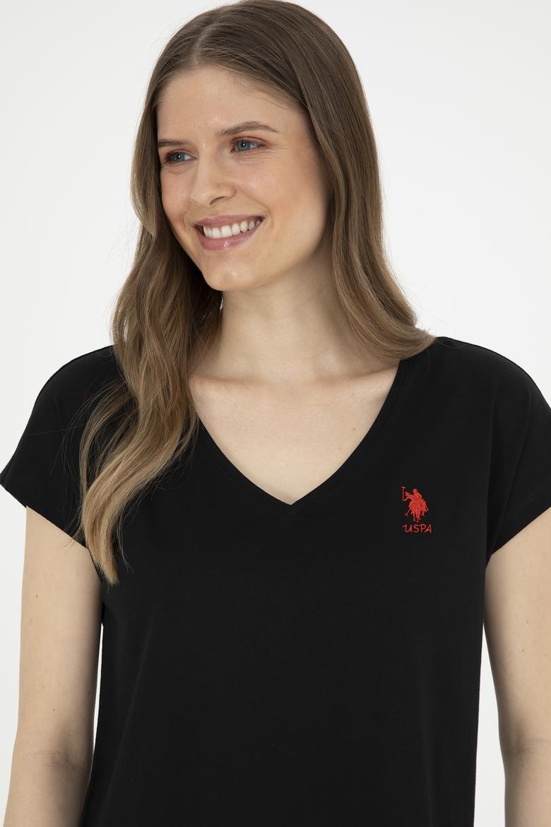 Kadın Siyah  V Yaka Basic Tişört - 50285849038