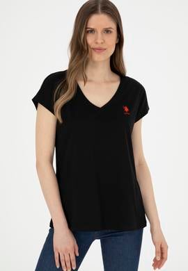 Kadın Siyah  V Yaka Basic Tişört - 50285849038
