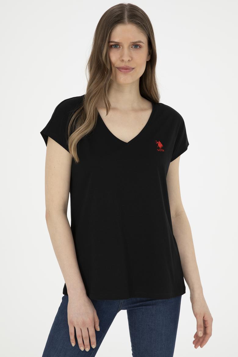 Kadın Siyah  V Yaka Basic Tişört - 50285849038