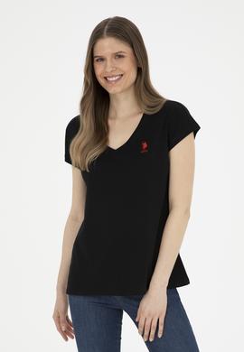 Kadın Siyah  V Yaka Basic Tişört - 50285849038