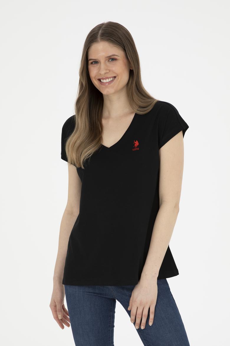 Kadın Siyah  V Yaka Basic Tişört