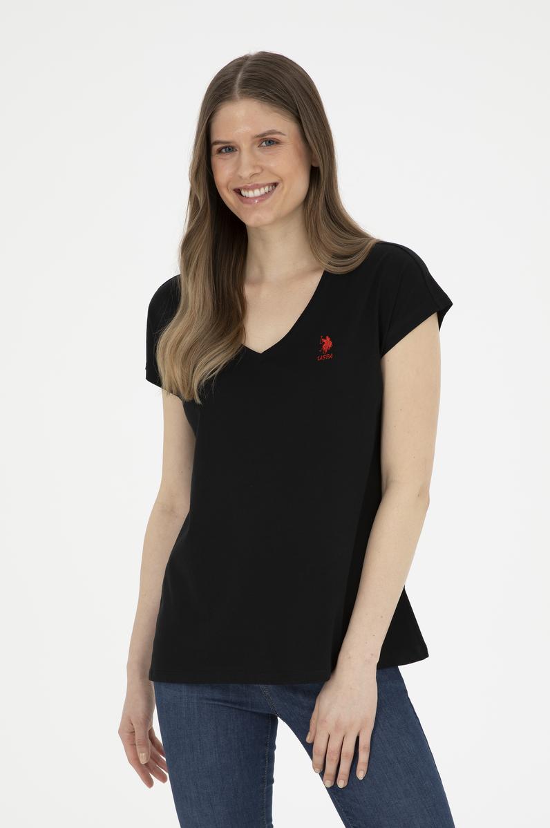 Kadın Siyah  V Yaka Basic Tişört
