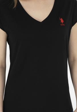 Kadın Siyah  V Yaka Basic Tişört - 50285849038