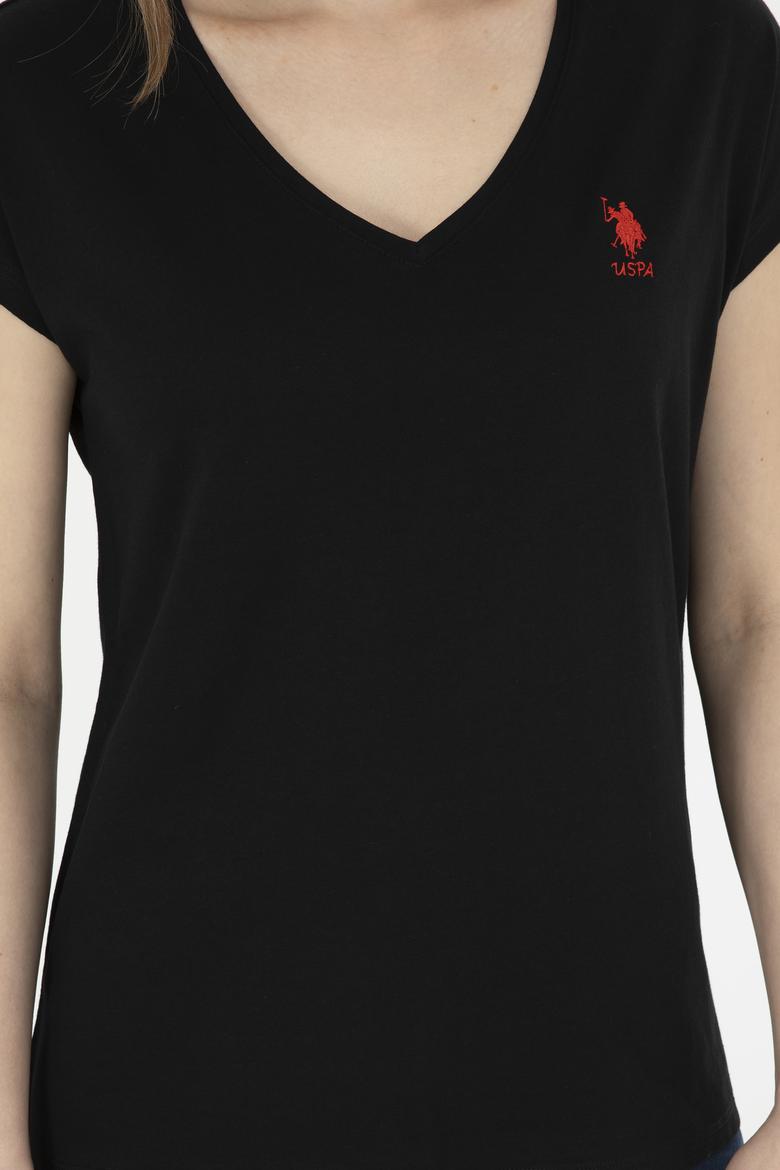 Kadın Siyah  V Yaka Basic Tişört - 50285849038