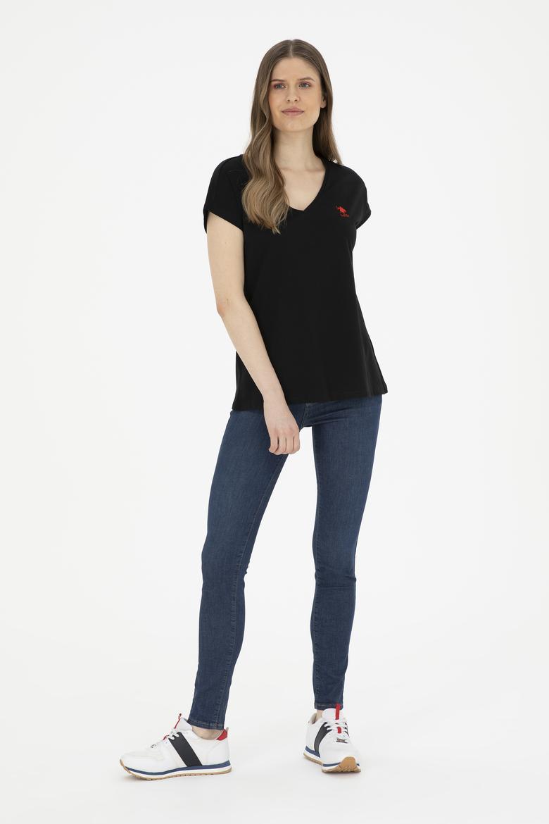 Kadın Siyah  V Yaka Basic Tişört - 50285849038