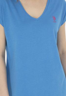 Kadın Saks  V Yaka Basic Tişört - 50285849052