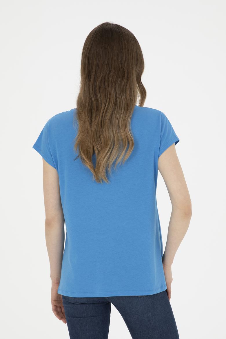 Kadın Saks  V Yaka Basic Tişört - 50285849052