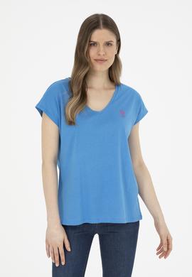 Kadın Saks  V Yaka Basic Tişört - 50285849052