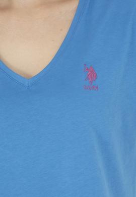 Kadın Saks  V Yaka Basic Tişört - 50285849052