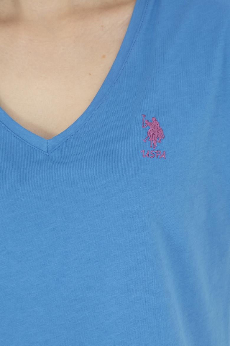 Kadın Saks  V Yaka Basic Tişört - 50285849052