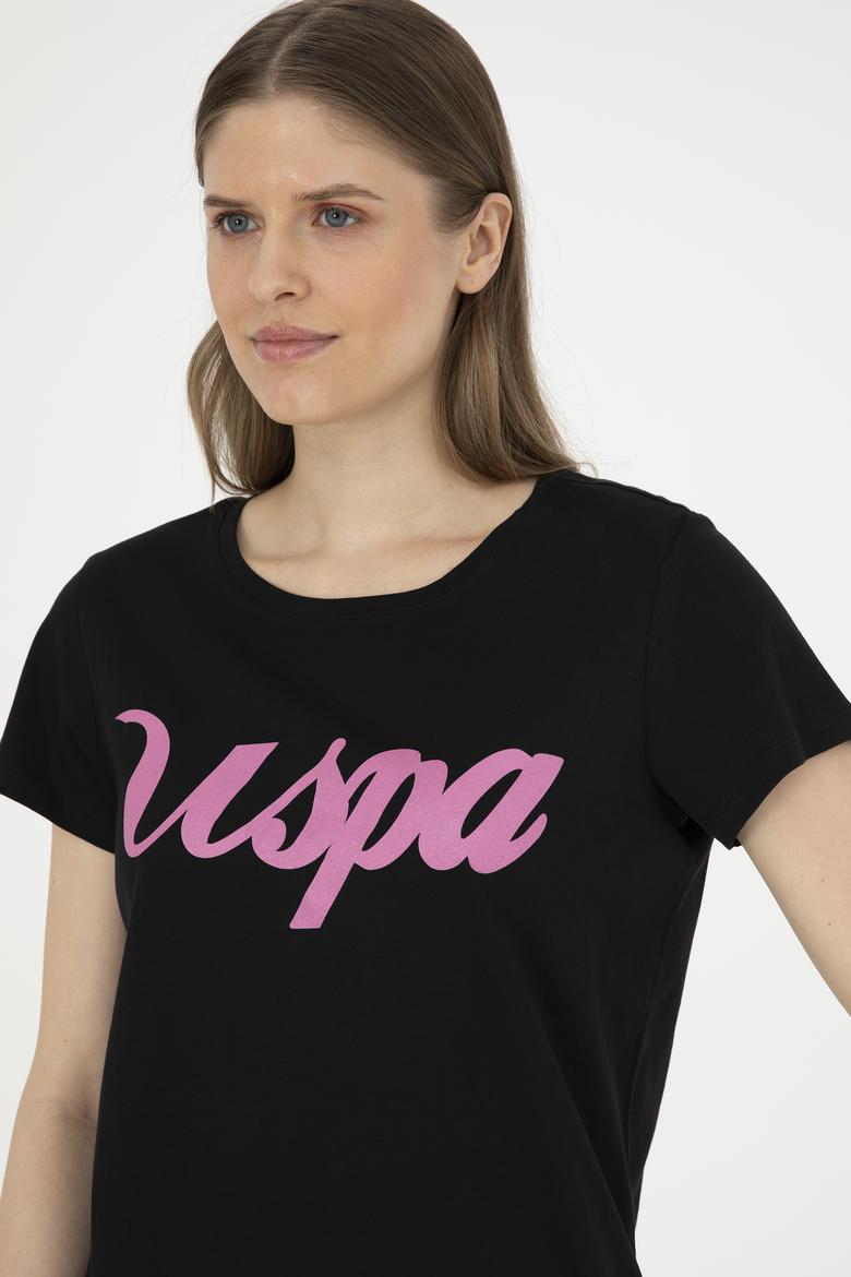 Kadın Siyah Bisiklet Yaka Tişört - 50288687013