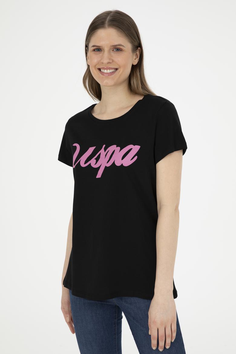 Kadın Siyah Bisiklet Yaka Tişört - 50288687013