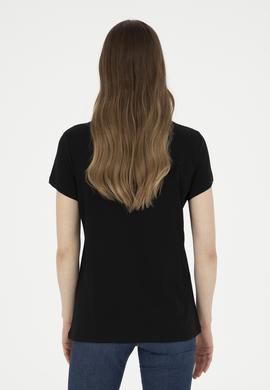 Kadın Siyah Bisiklet Yaka Tişört - 50288687013