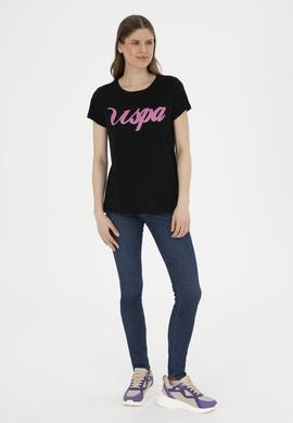 Kadın Siyah Bisiklet Yaka Tişört - 50288687013