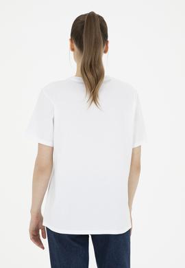 Kadın Beyaz Basic Bisiklet Yaka Tişört - 50280020012