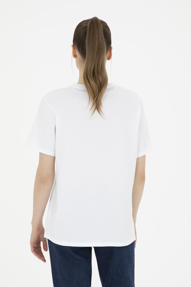 Kadın Beyaz Basic Bisiklet Yaka Tişört - 50280020012