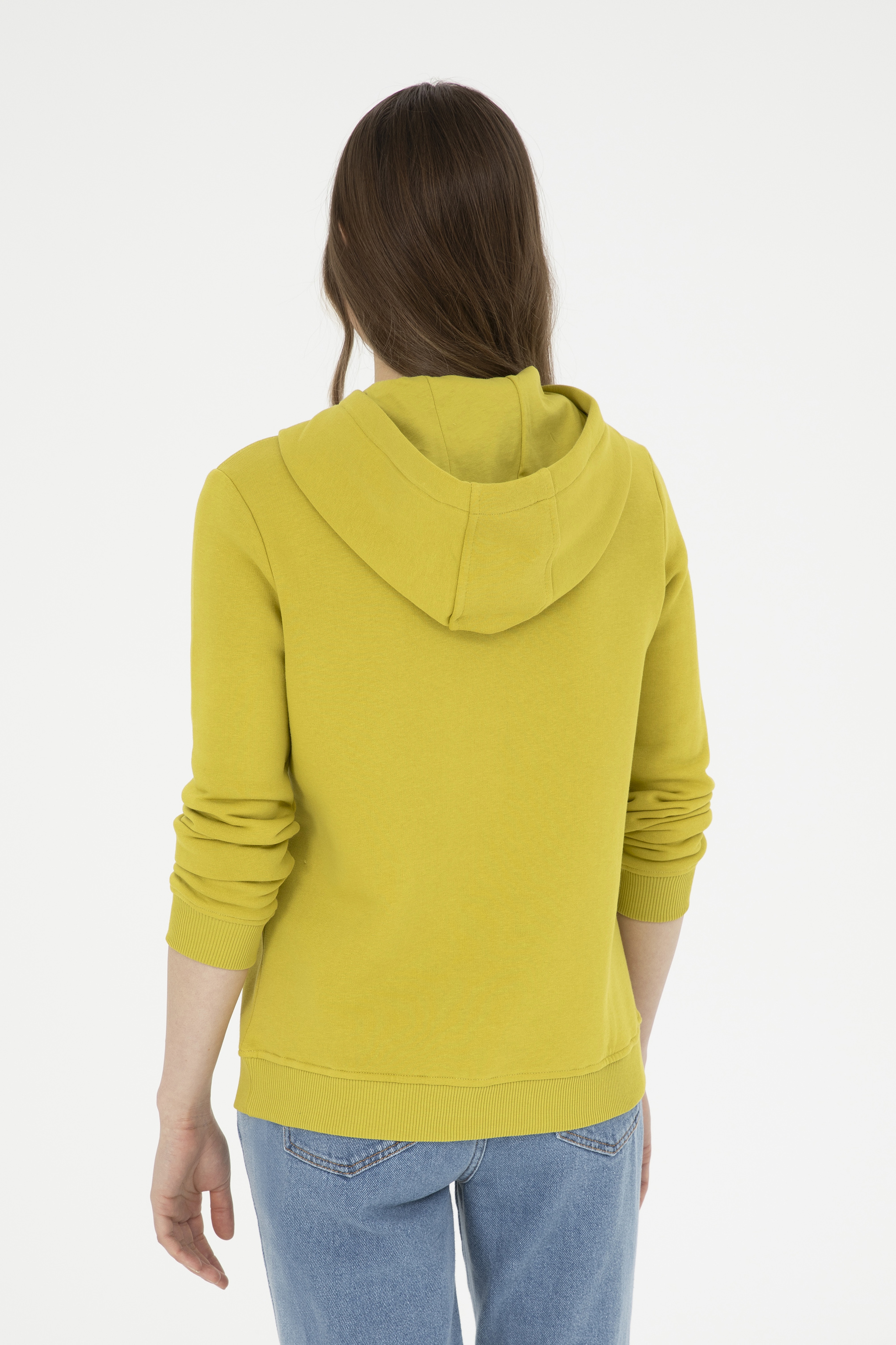 Kadın Fıstık Yeşili Basic Kapüşonlu Sweatshirt
