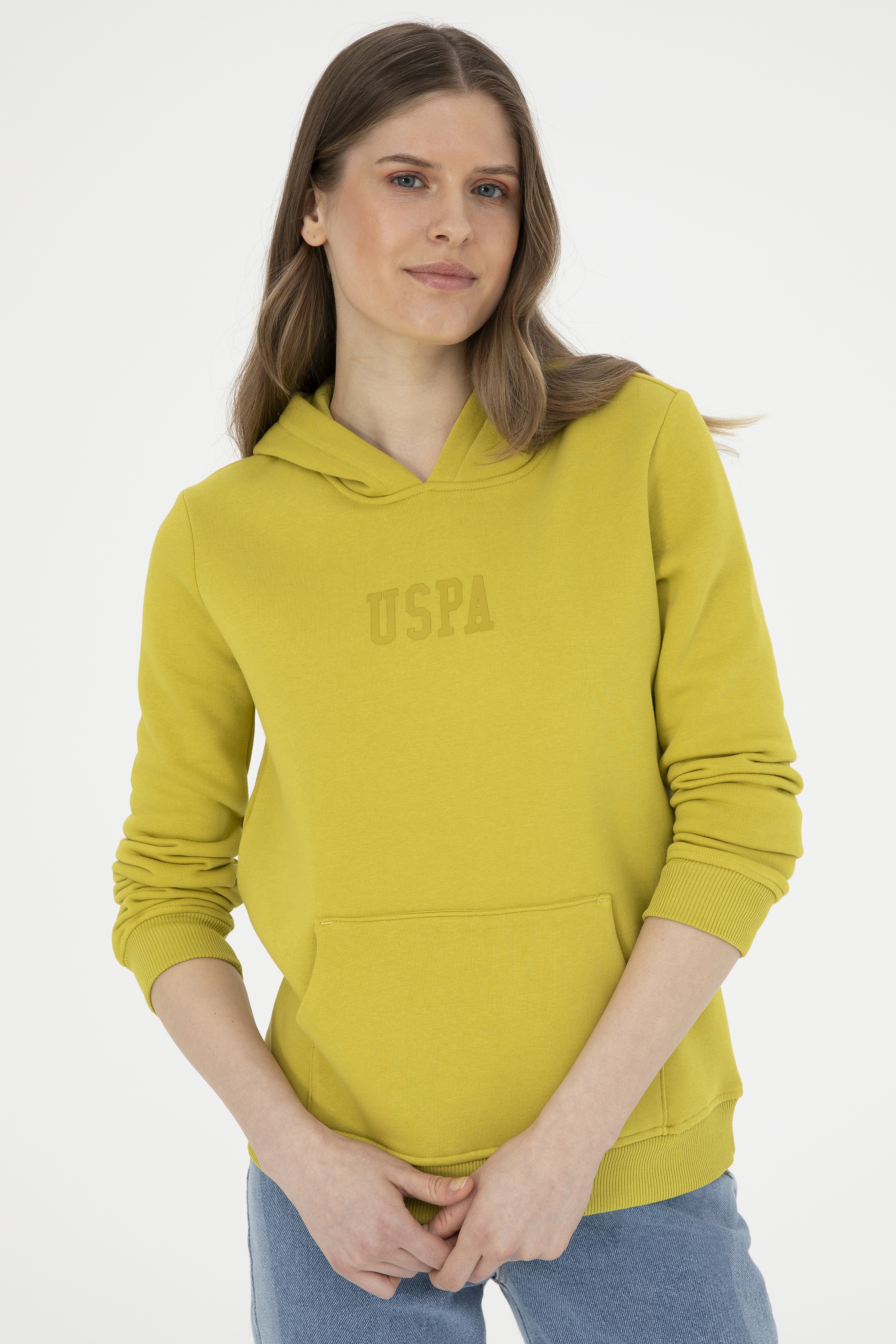 Kadın Fıstık Yeşili Basic Kapüşonlu Sweatshirt