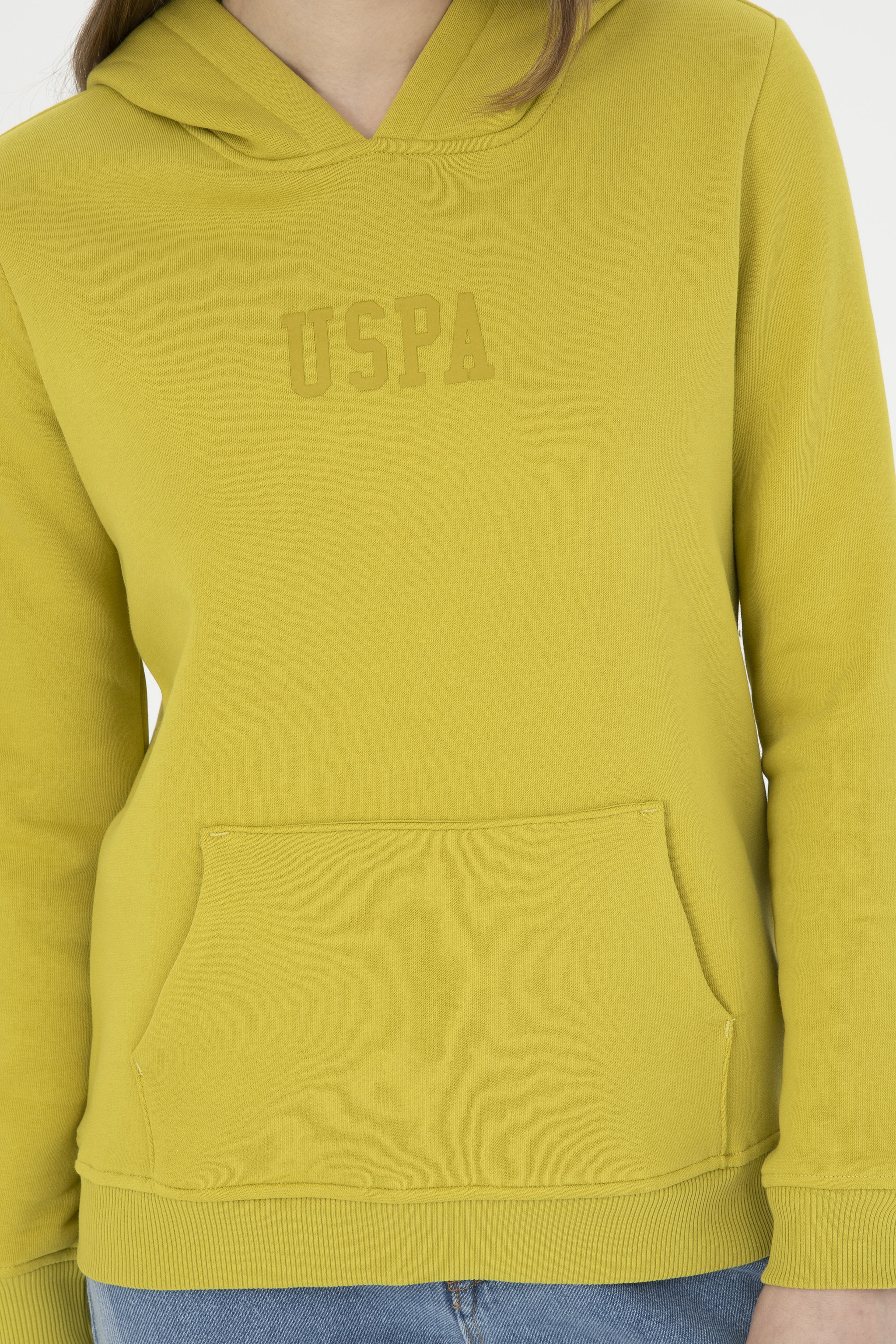 Kadın Fıstık Yeşili Basic Kapüşonlu Sweatshirt - Image 6