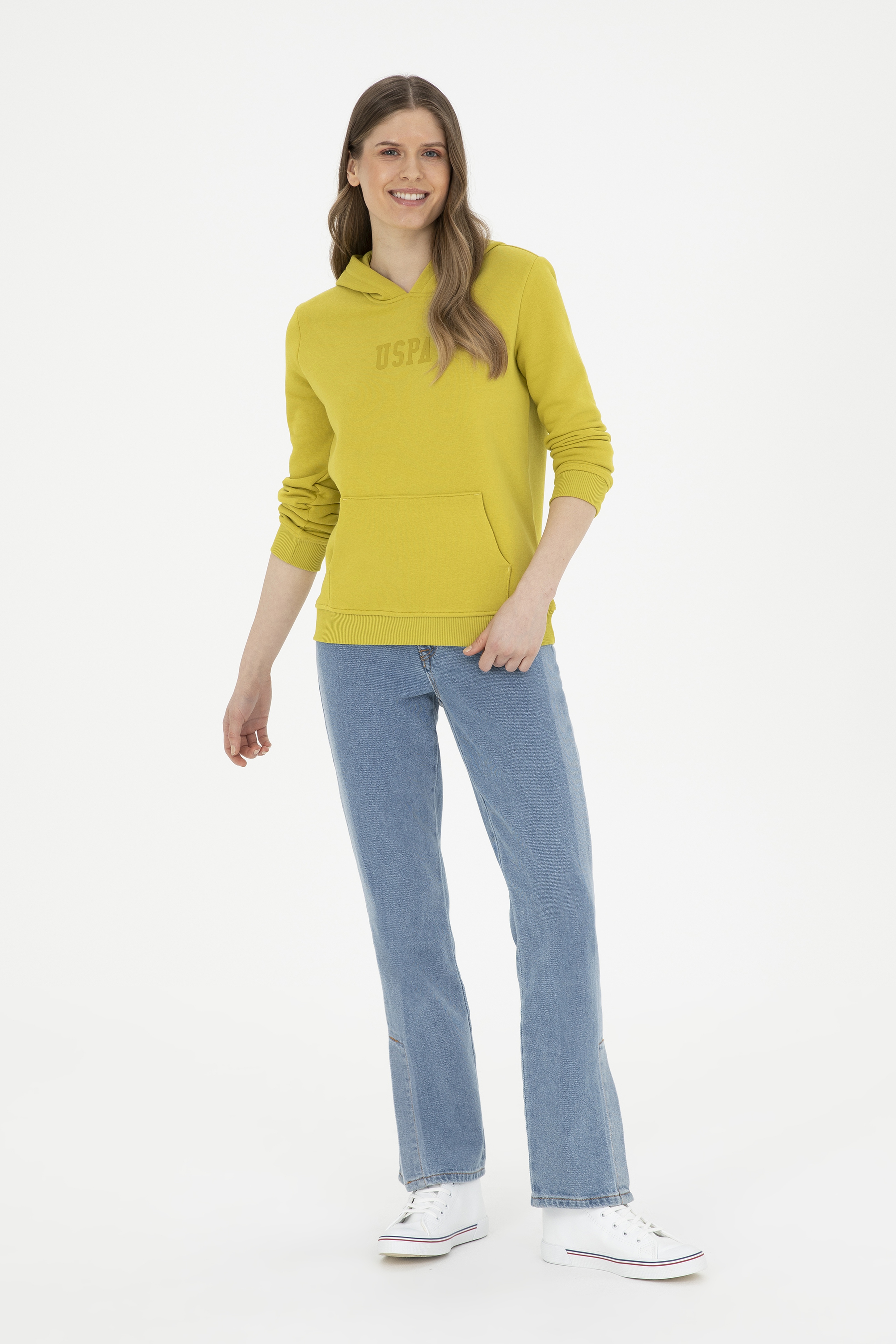 Kadın Fıstık Yeşili Basic Kapüşonlu Sweatshirt