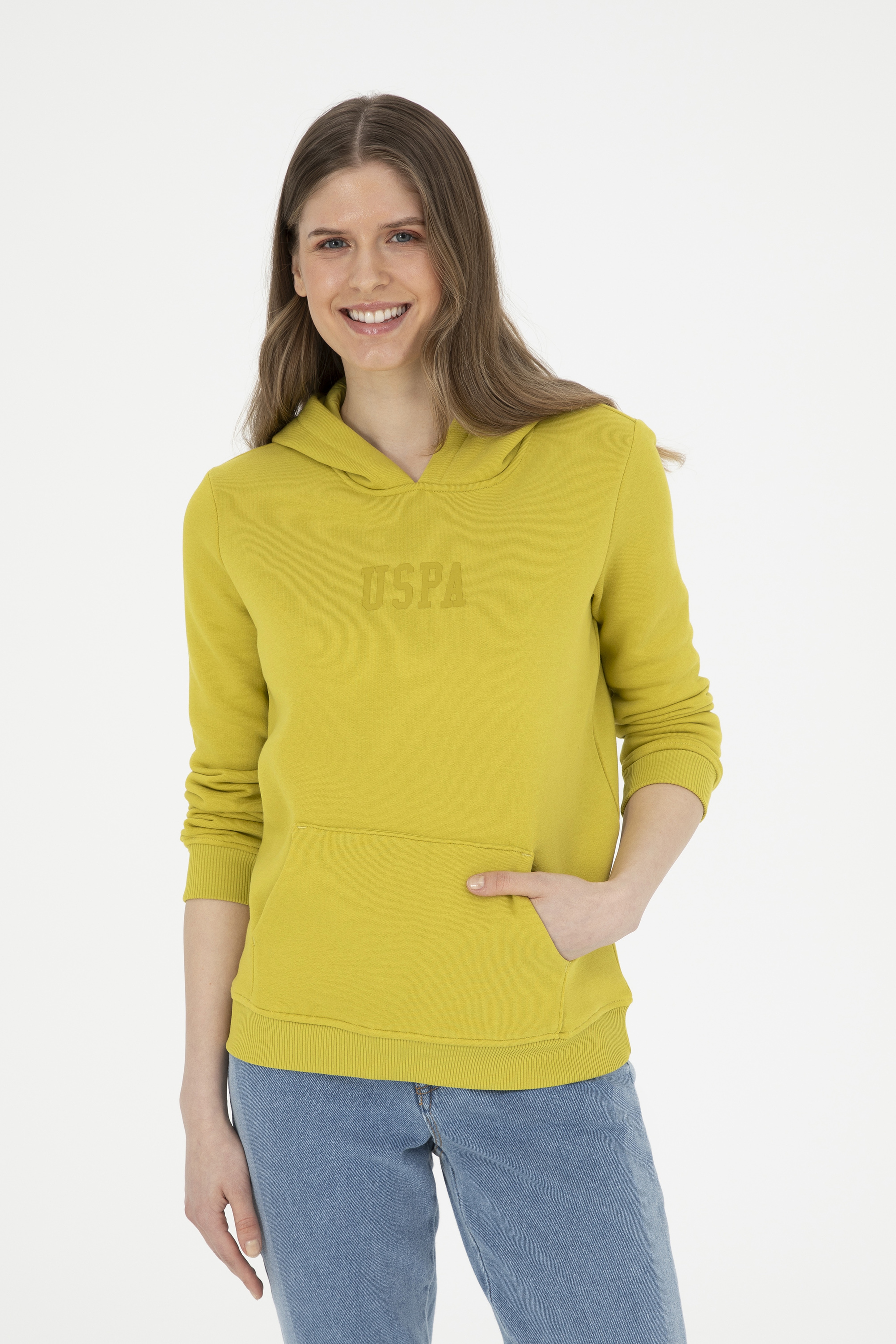 Kadın Fıstık Yeşili Basic Kapüşonlu Sweatshirt