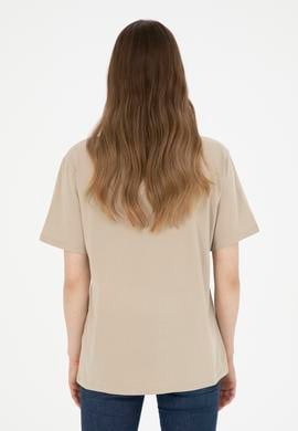 Kadın Açık Haki Basic Bisiklet Yaka Tişört - 50280020099