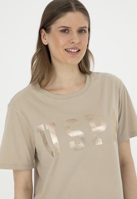 Kadın Açık Haki Basic Bisiklet Yaka Tişört - 50280020099