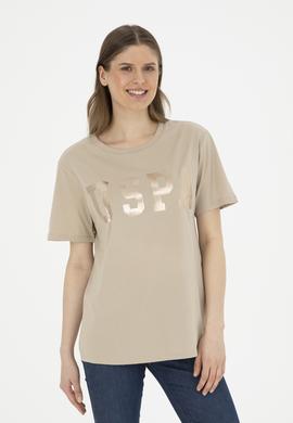 Kadın Açık Haki Basic Bisiklet Yaka Tişört - 50280020099