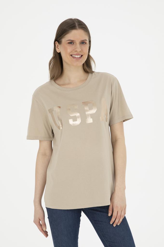 Kadın Açık Haki Basic Bisiklet Yaka Tişört