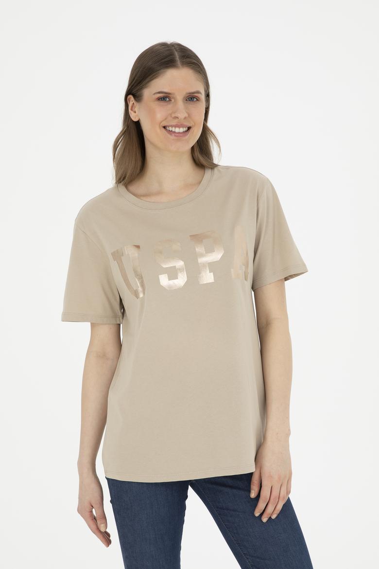 Kadın Açık Haki Basic Bisiklet Yaka Tişört