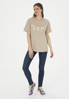 Kadın Açık Haki Basic Bisiklet Yaka Tişört - 50280020099
