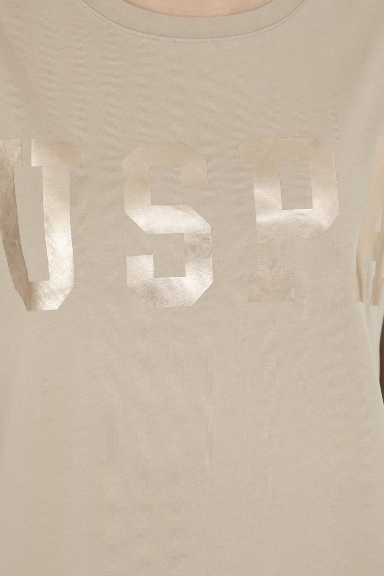 Kadın Açık Haki Basic Bisiklet Yaka Tişört - 50280020099