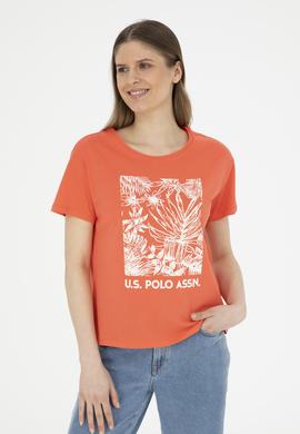 Kadın Nar Çiçeği Bisiklet Yaka Tişört - 50282901008