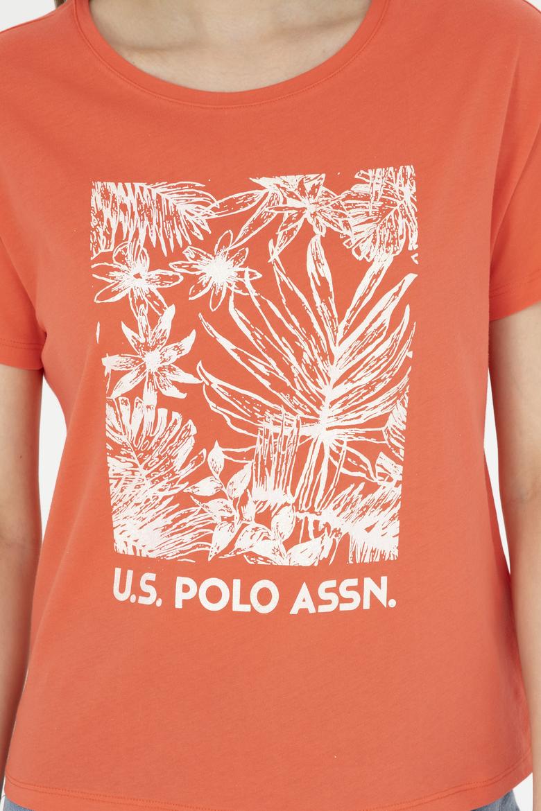 Kadın Nar Çiçeği Bisiklet Yaka Tişört - 50282901008