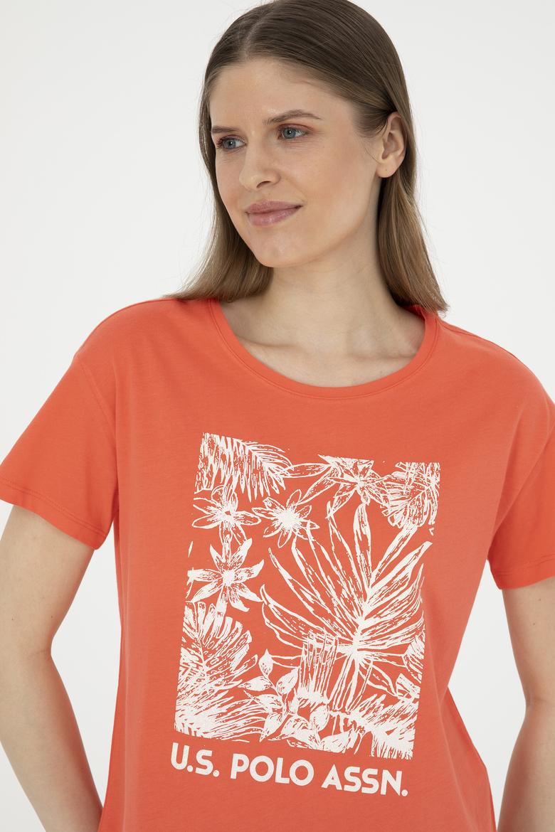 Kadın Nar Çiçeği Bisiklet Yaka Tişört - 50282901008