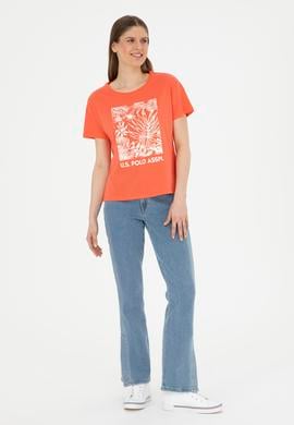 Kadın Nar Çiçeği Bisiklet Yaka Tişört - 50282901008