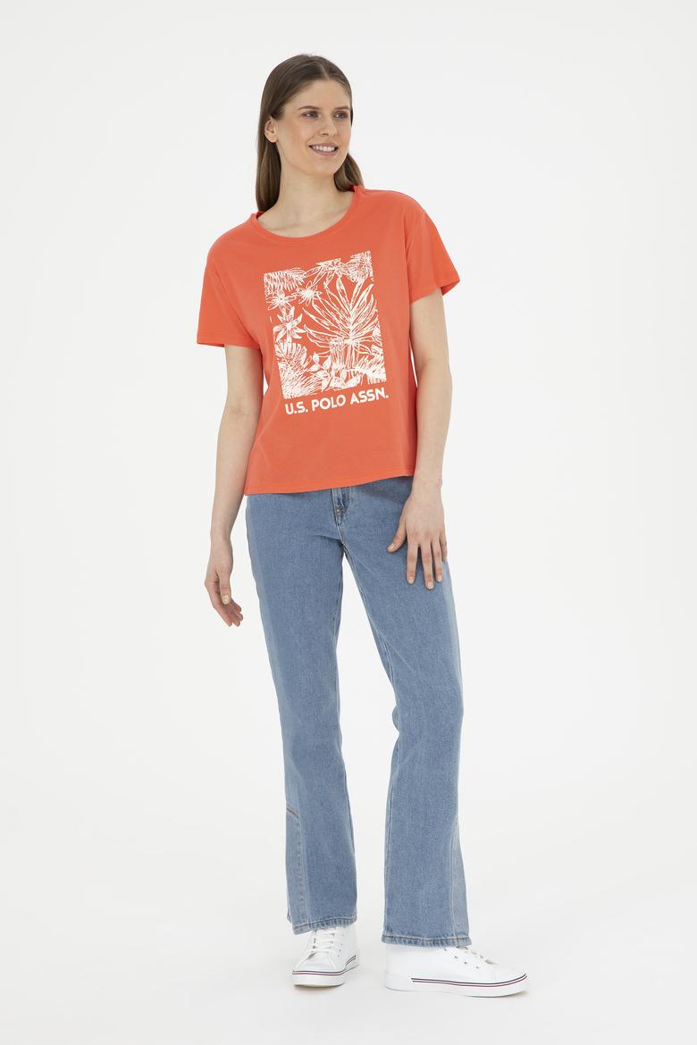 Kadın Nar Çiçeği Bisiklet Yaka Tişört - 50282901008