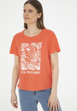 Kadın Nar Çiçeği Bisiklet Yaka Tişört - 50282901008