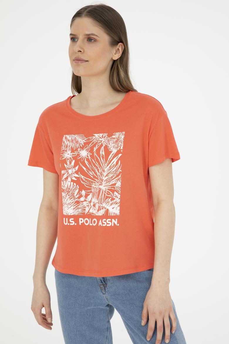 Kadın Nar Çiçeği Bisiklet Yaka Tişört - 50282901008