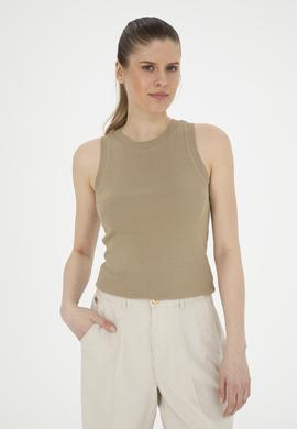 Kadın Haki Bisiklet Yaka Kolsuz Tişört - 50285852001