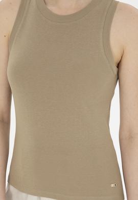 Kadın Haki Bisiklet Yaka Kolsuz Tişört - 50285852001