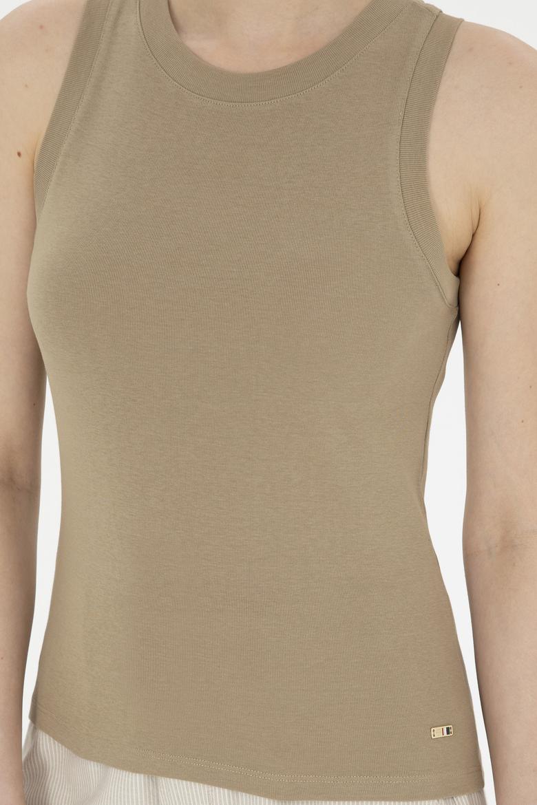 Kadın Haki Bisiklet Yaka Kolsuz Tişört - 50285852001