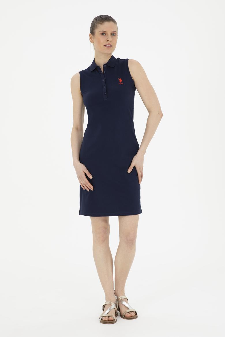 Kadın Lacivert Polo Yaka Örme Elbise