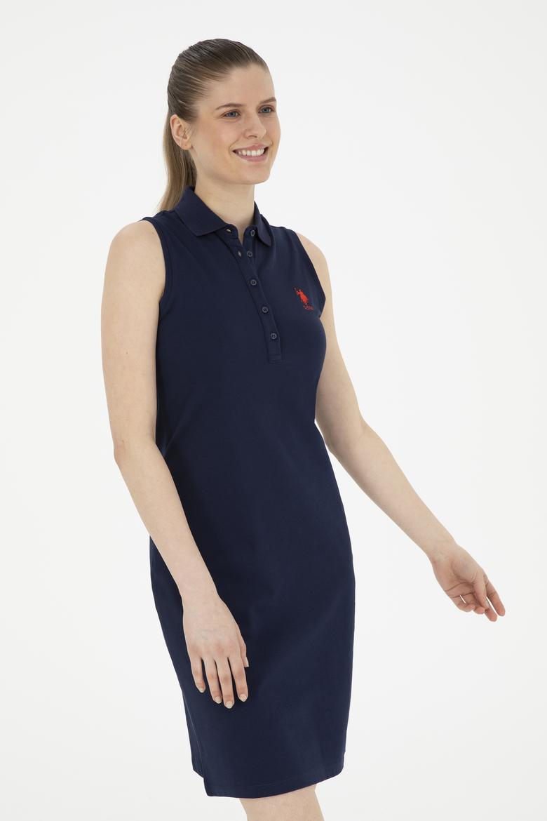 Kadın Lacivert Polo Yaka Örme Elbise - 50285857038
