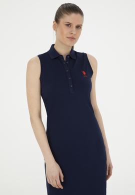 Kadın Lacivert Polo Yaka Örme Elbise - 50285857038