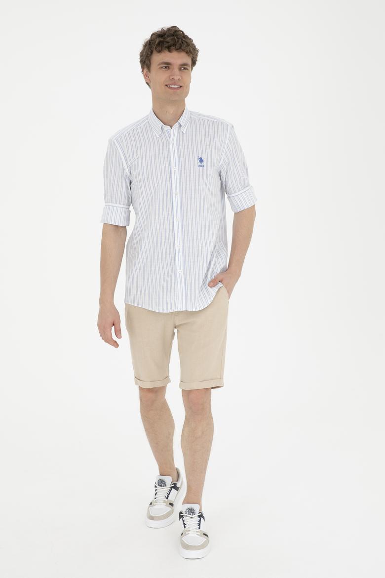 Erkek Açık Mavi Çizgili Beyaz Gömlek - 50282870005