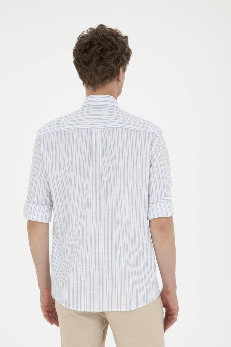 Erkek Açık Mavi Çizgili Beyaz Gömlek - 50282870005